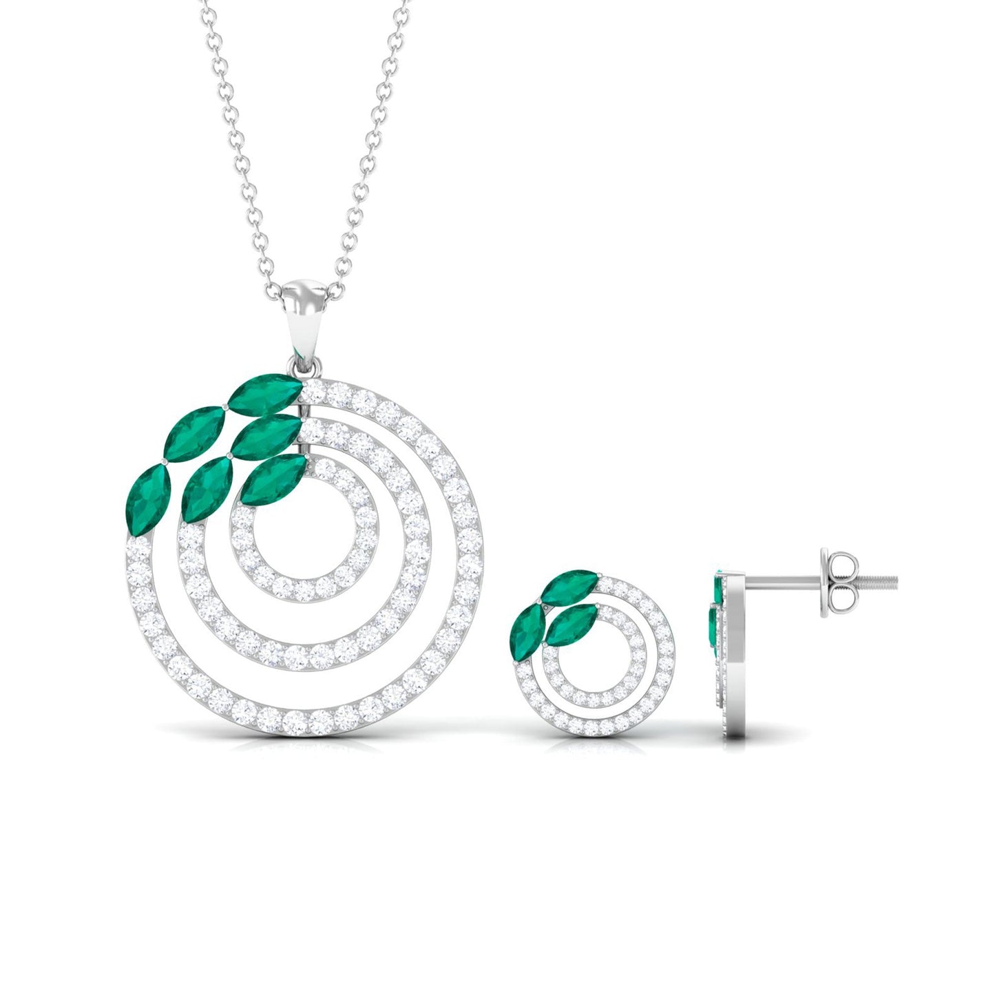 Emerald and Moissanite Bridal Necklace and Earrings Set