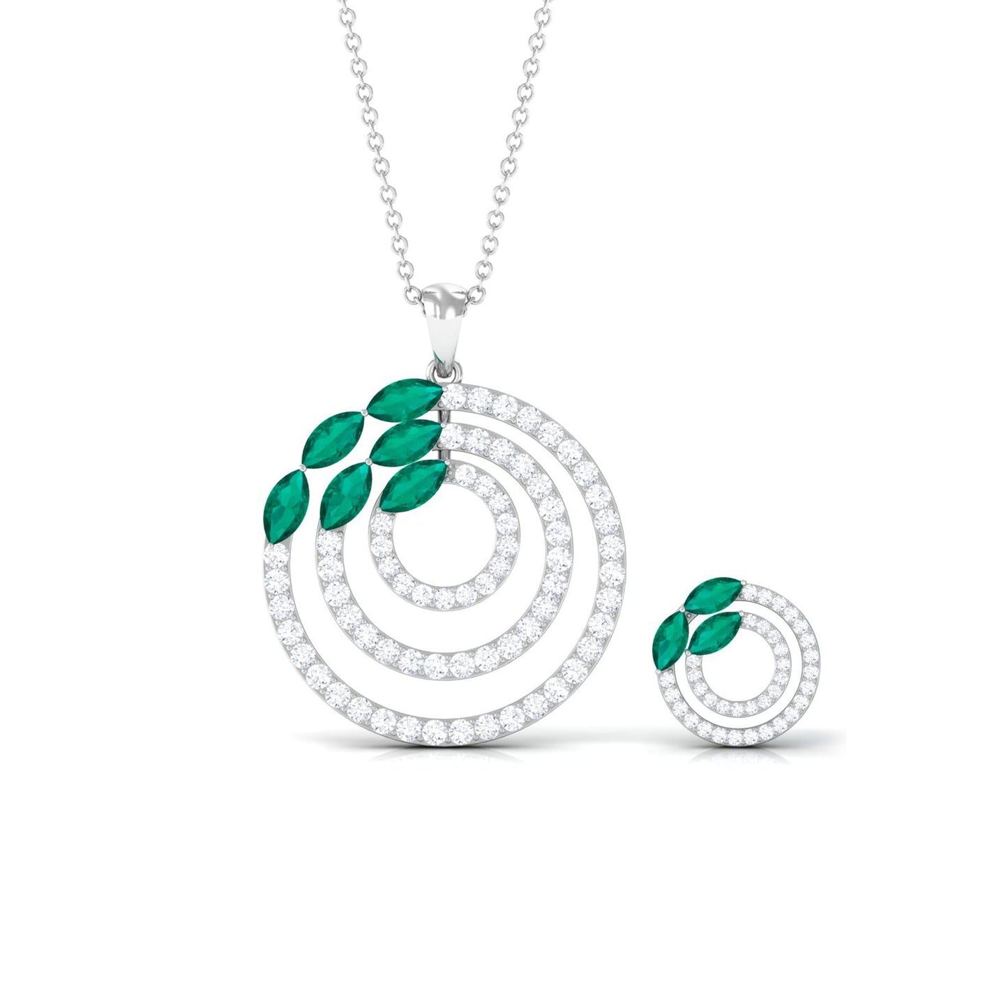 Emerald and Moissanite Bridal Necklace and Earrings Set