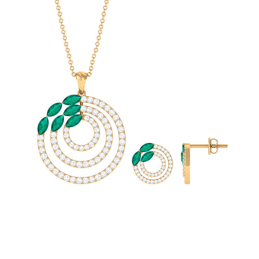 Emerald and Moissanite Bridal Necklace and Earrings Set