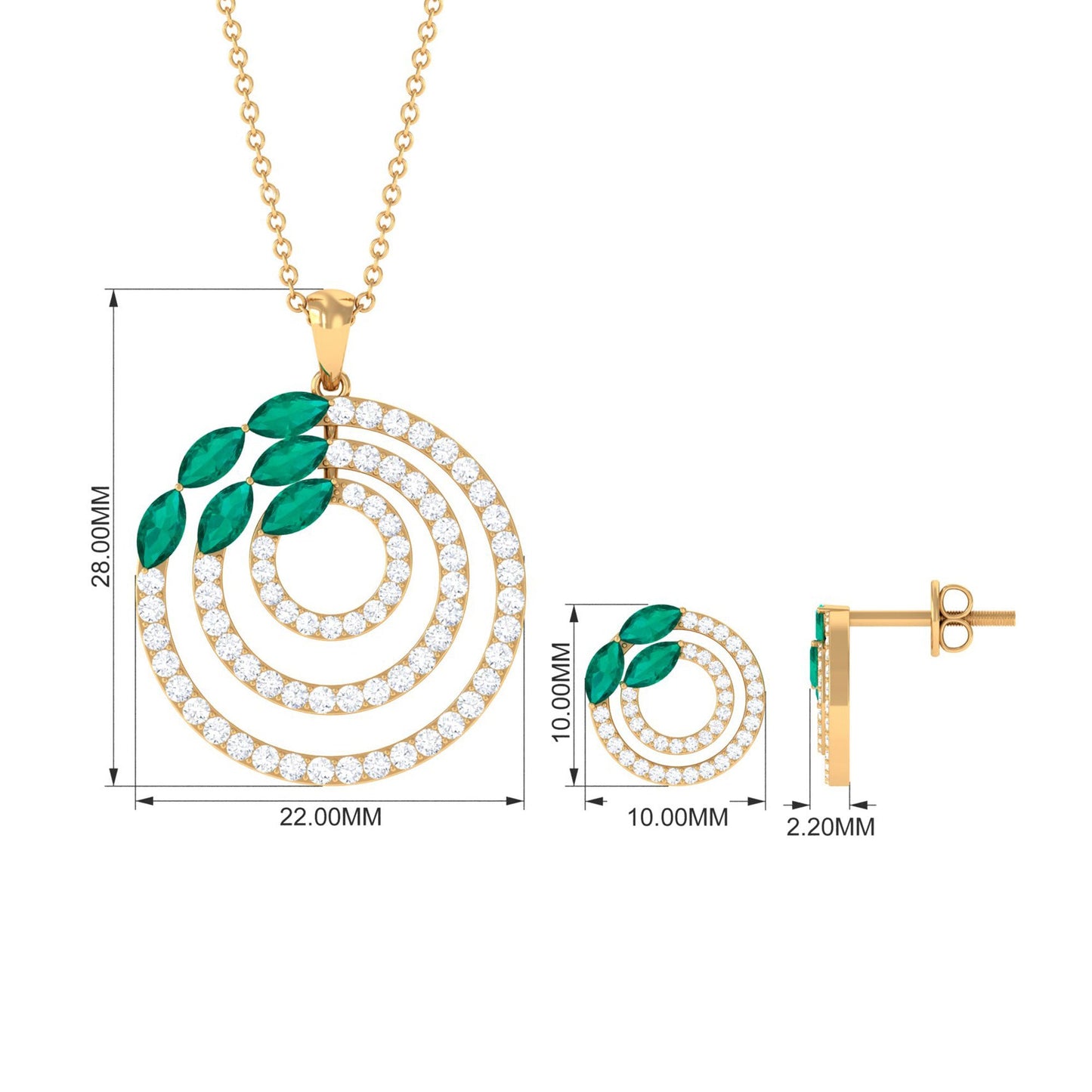 Emerald and Moissanite Bridal Necklace and Earrings Set