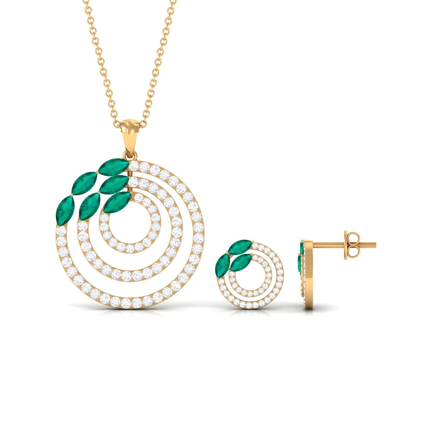 Emerald and Moissanite Bridal Necklace and Earrings Set