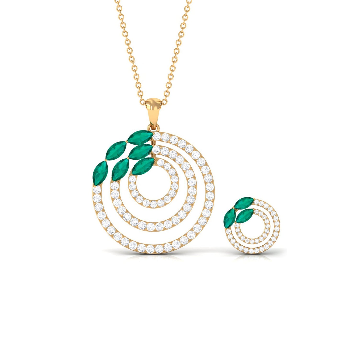 Emerald and Moissanite Bridal Necklace and Earrings Set