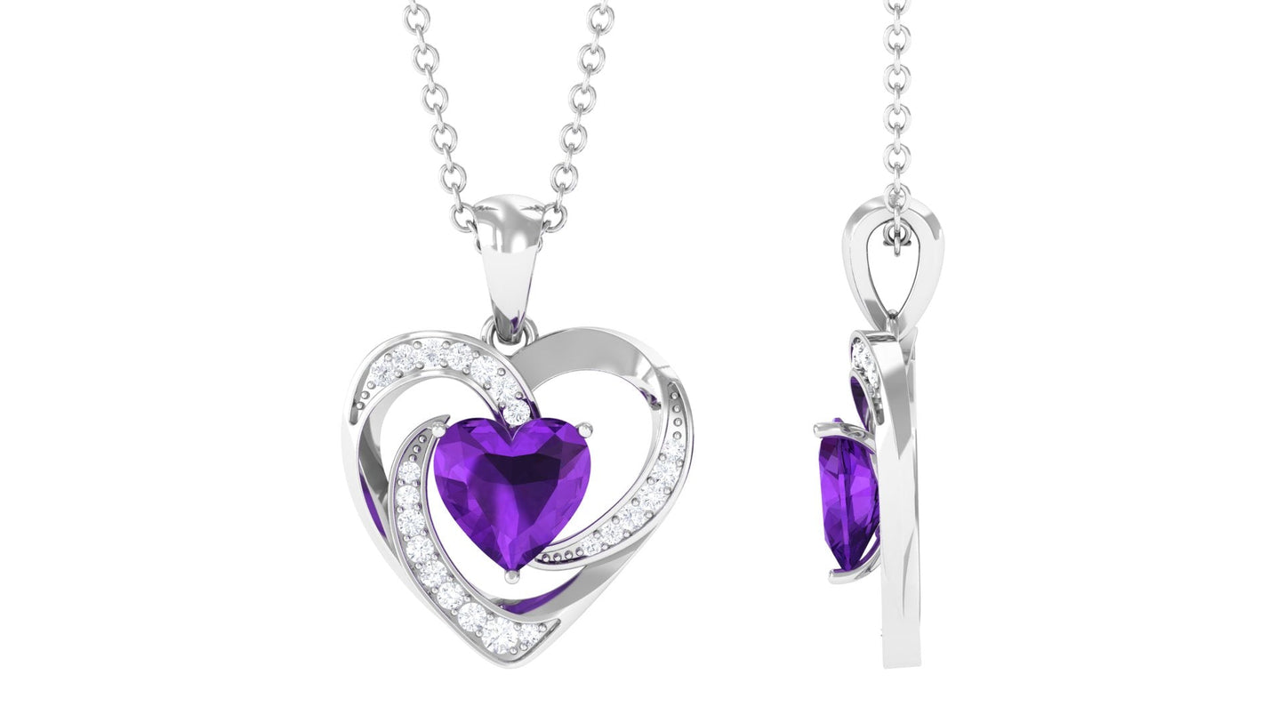 0.9 Carat Amethyst Heart Pendant Necklace with Diamond