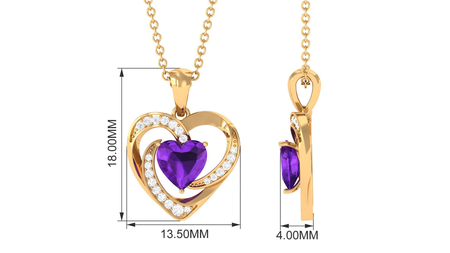 0.9 Carat Amethyst Heart Pendant Necklace with Diamond