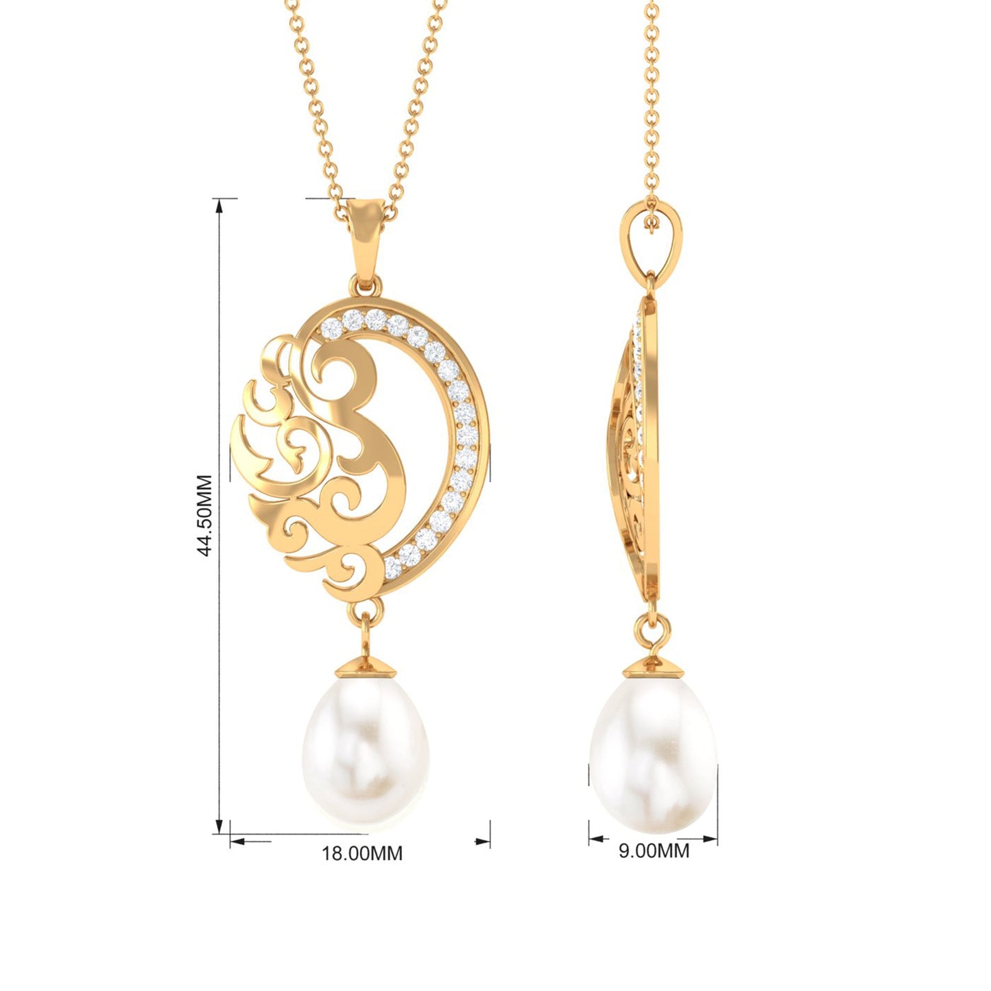 Freshwater Pearl Art Deco Drop Pendant with Diamond