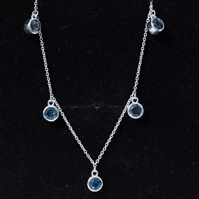 Real London Blue Topaz Station Necklace in Bezel Setting