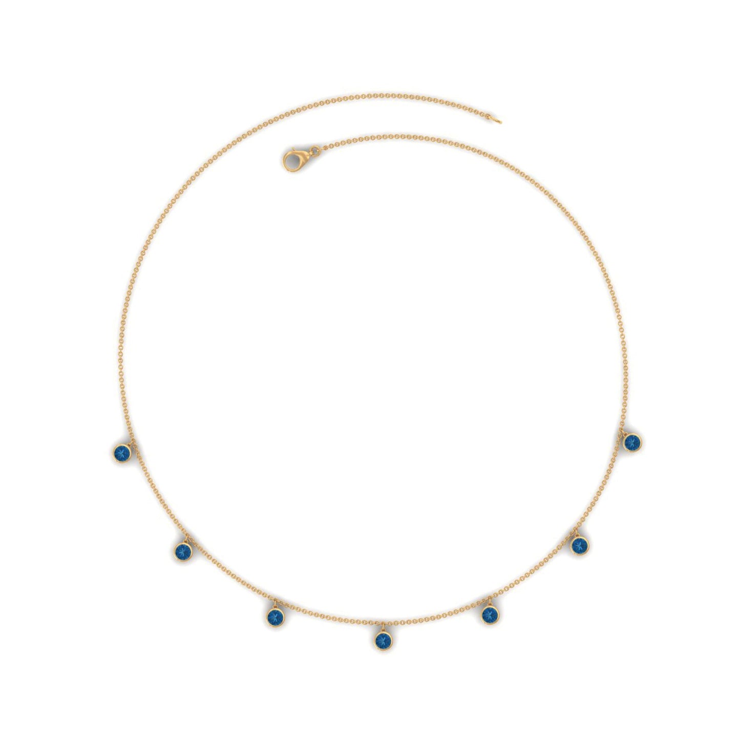 Real London Blue Topaz Station Necklace in Bezel Setting