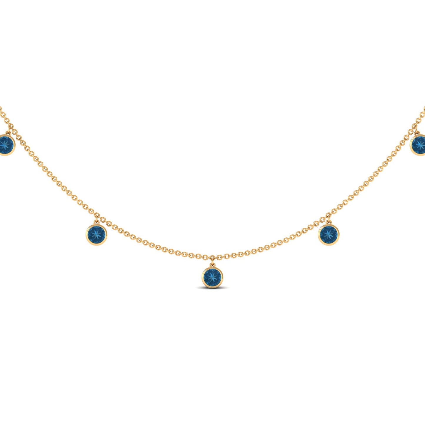Real London Blue Topaz Station Necklace in Bezel Setting