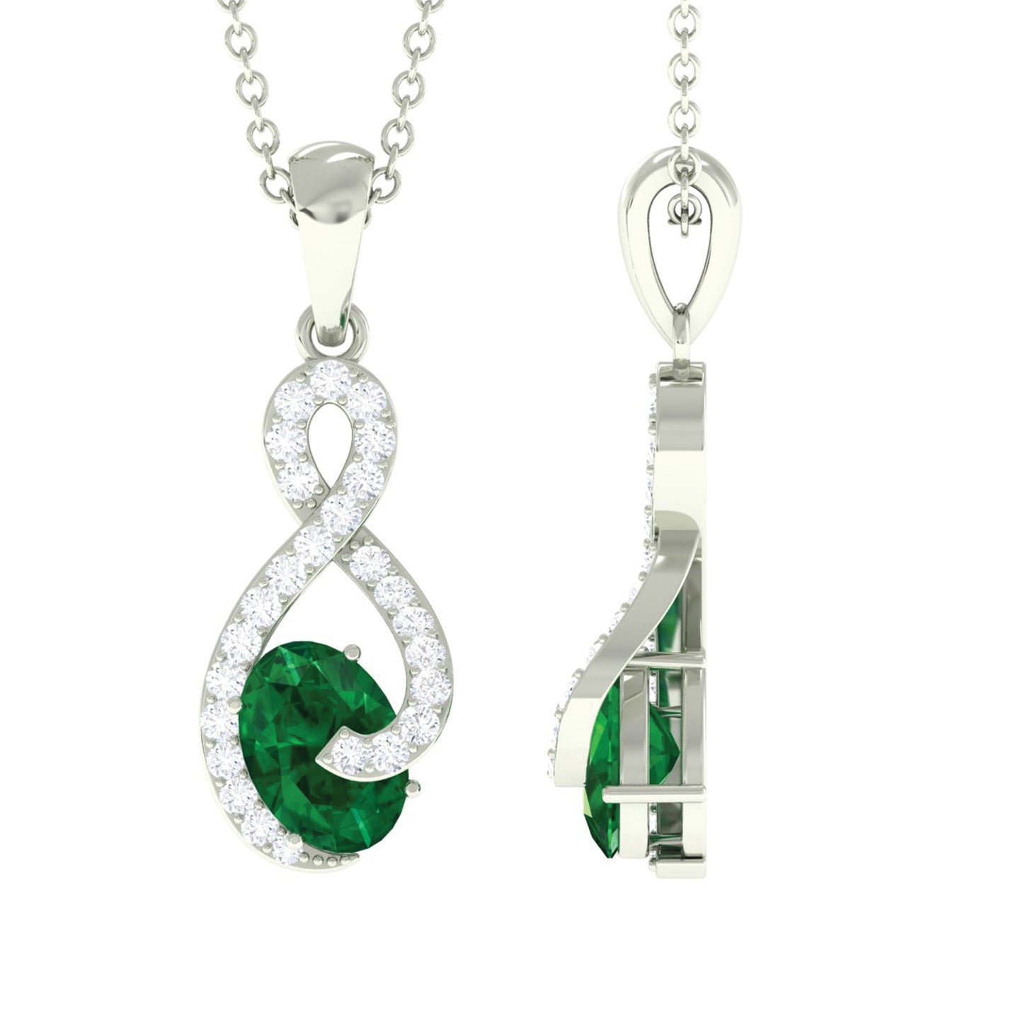 Natural 0.7 Carat Emerald Infinity Pendant Necklace with Diamond