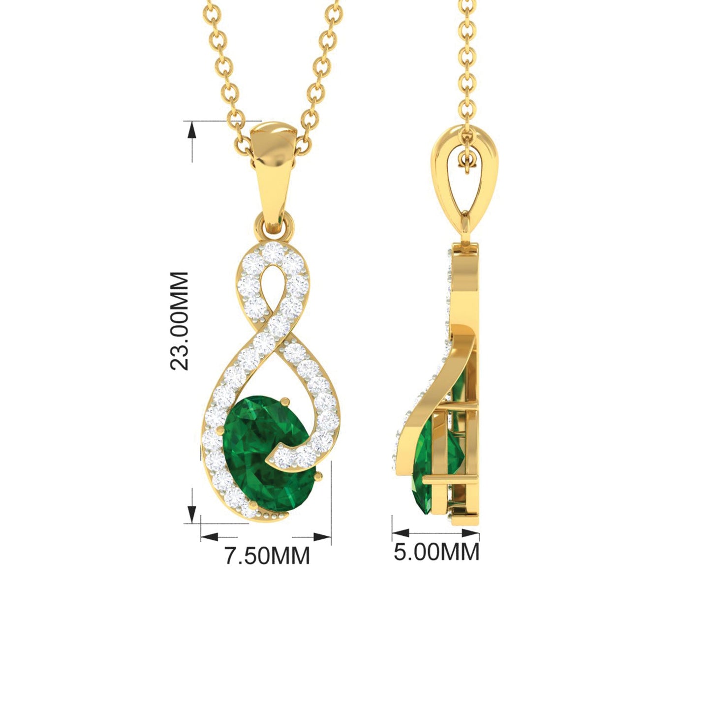 Natural 0.7 Carat Emerald Infinity Pendant Necklace with Diamond