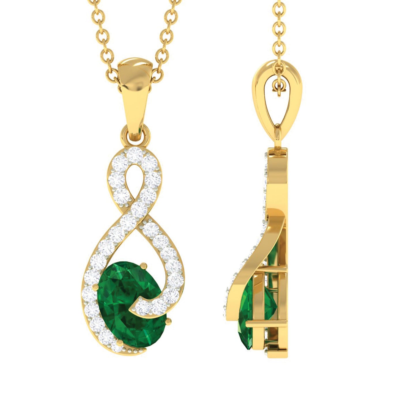 Natural 0.7 Carat Emerald Infinity Pendant Necklace with Diamond