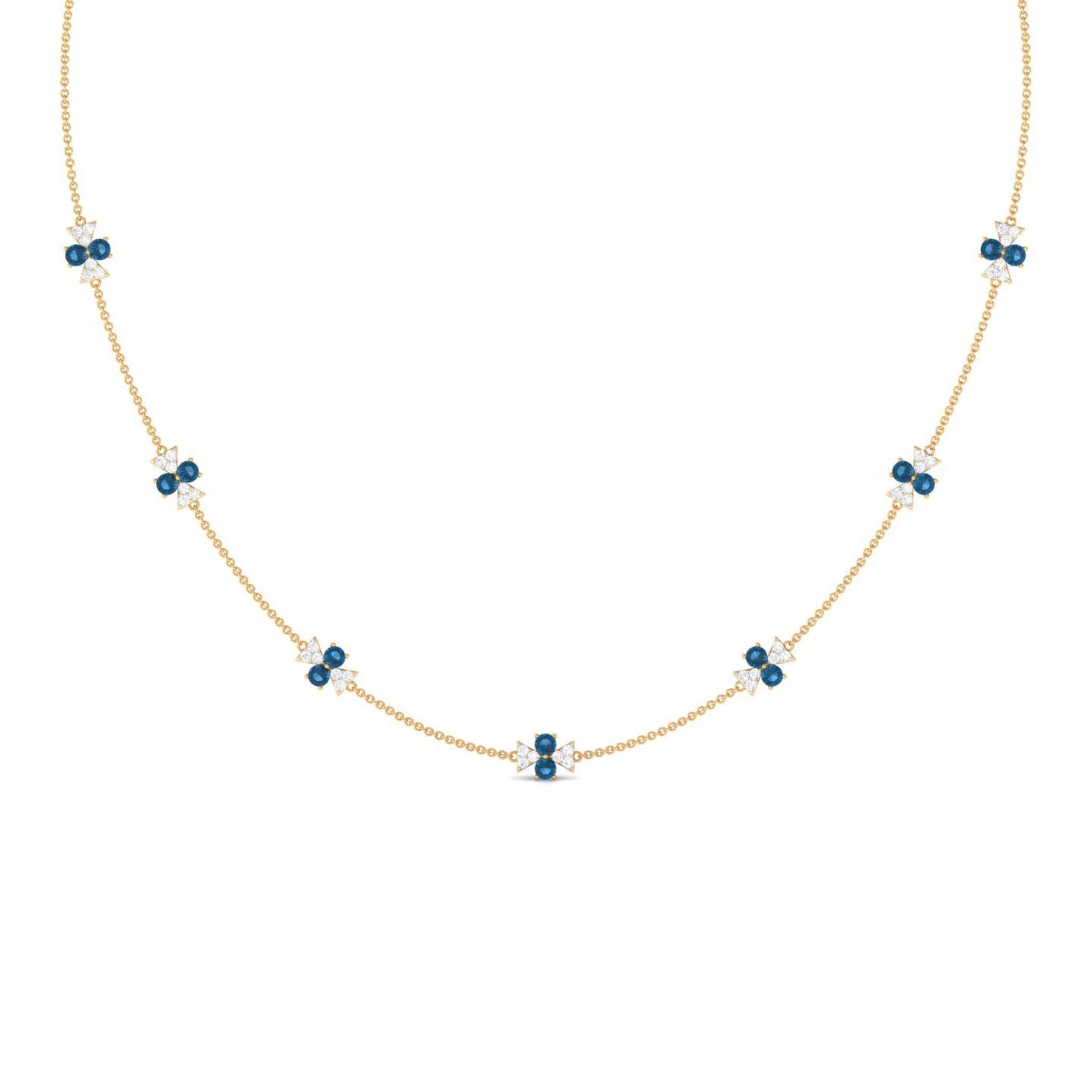 London Blue Topaz Station Chain Necklace with Moissanite