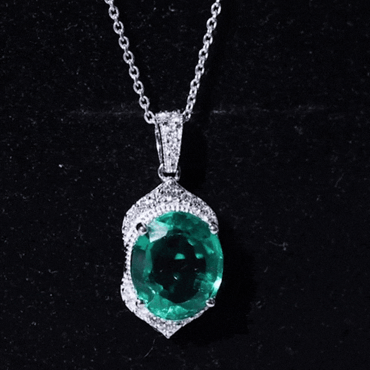 Art Deco Style 5 Carat Lab Grown Emerald Pendant Necklace with Diamond