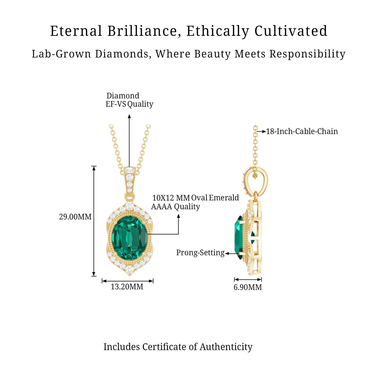 Art Deco Style 5 Carat Lab Grown Emerald Pendant Necklace with Diamond