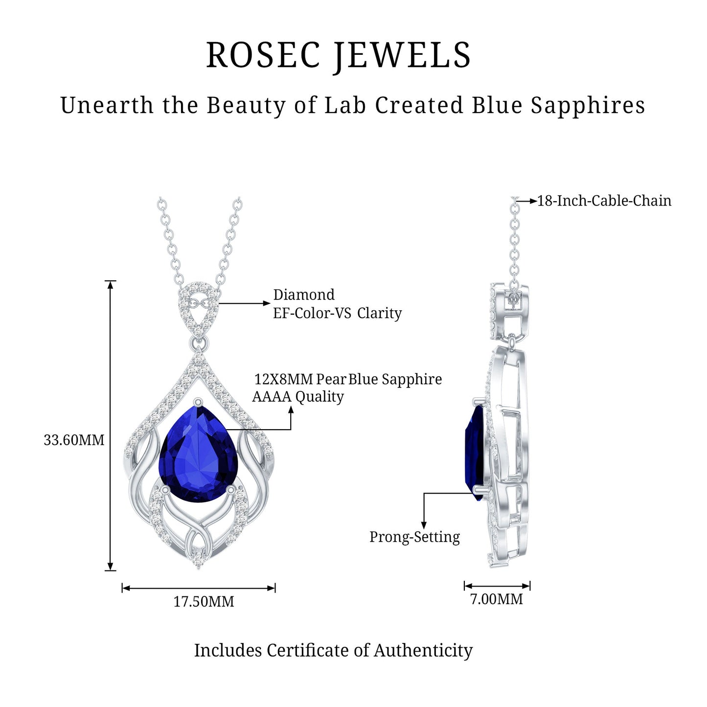 Lab Grown Blue Sapphire Designer Bridal Necklace with Diamond