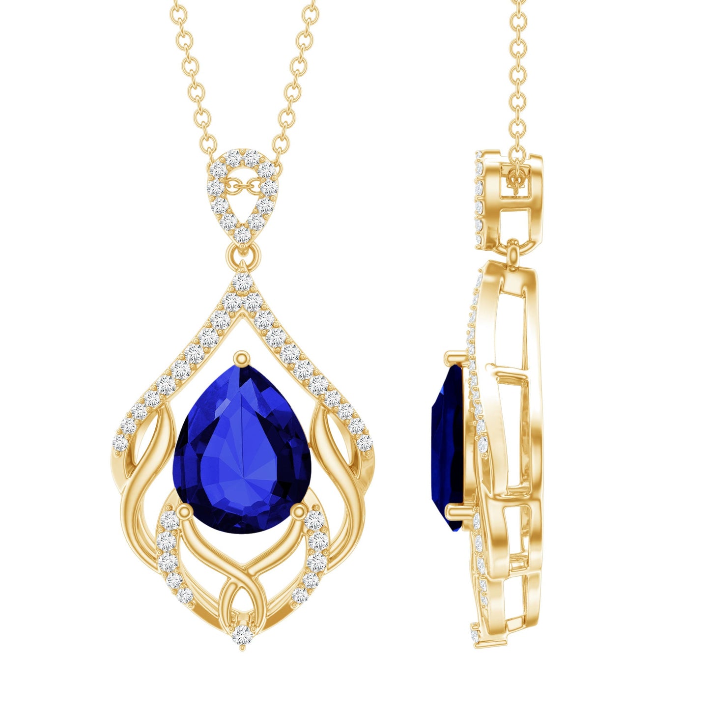 Lab Grown Blue Sapphire Designer Bridal Necklace with Diamond