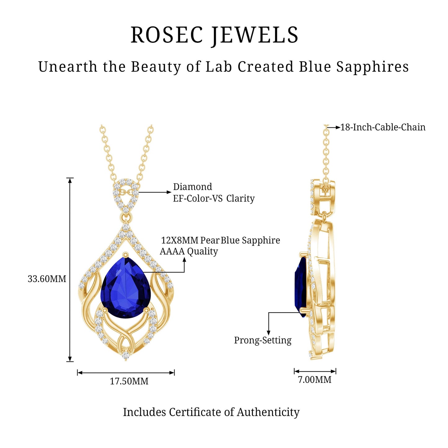 Lab Grown Blue Sapphire Designer Bridal Necklace with Diamond