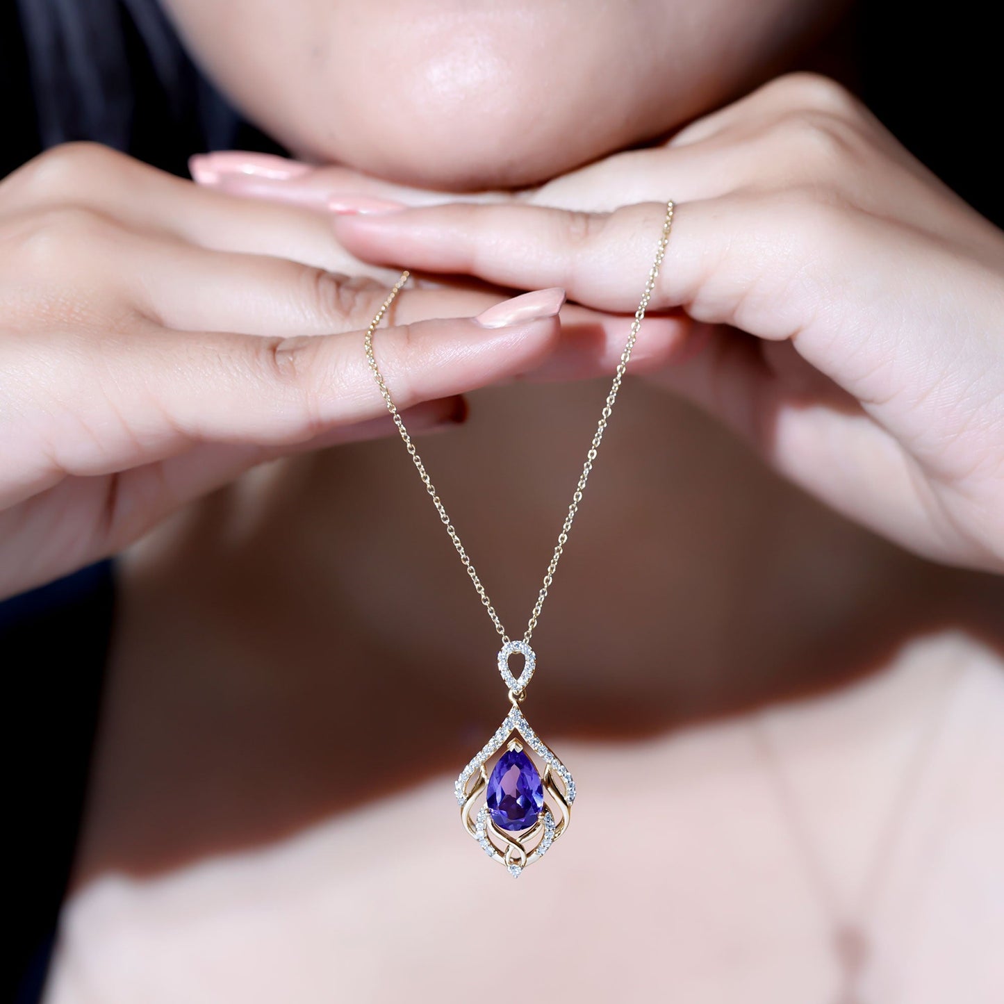 Lab Grown Blue Sapphire Designer Bridal Necklace with Diamond