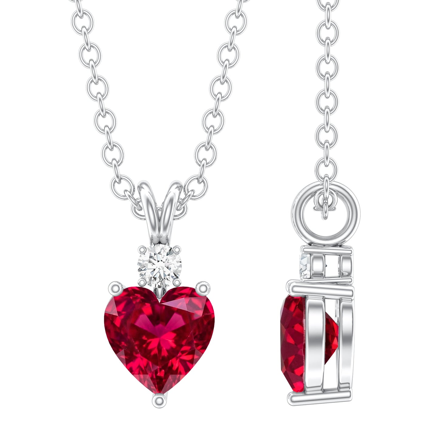 0.9 Carat Certified Lab Grown Ruby Heart Necklace with Diamond