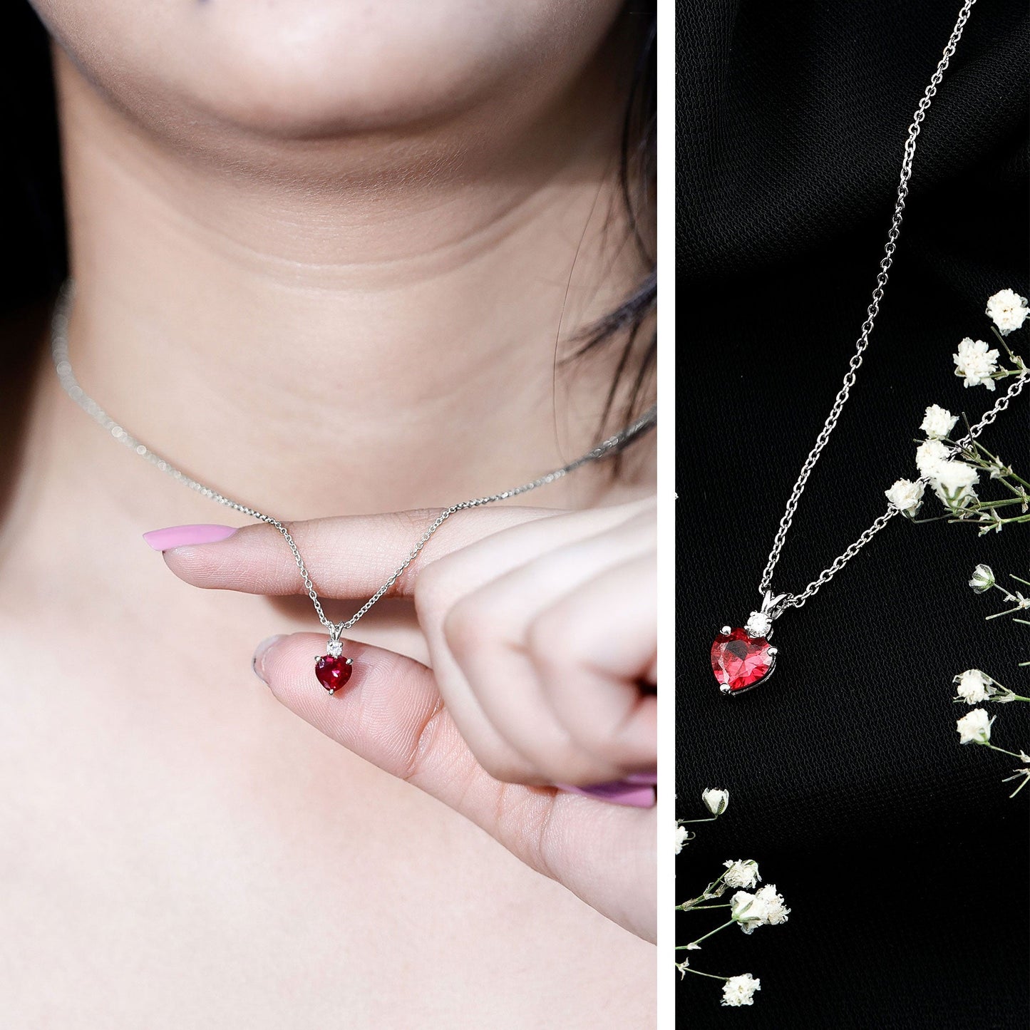 0.9 Carat Certified Lab Grown Ruby Heart Necklace with Diamond