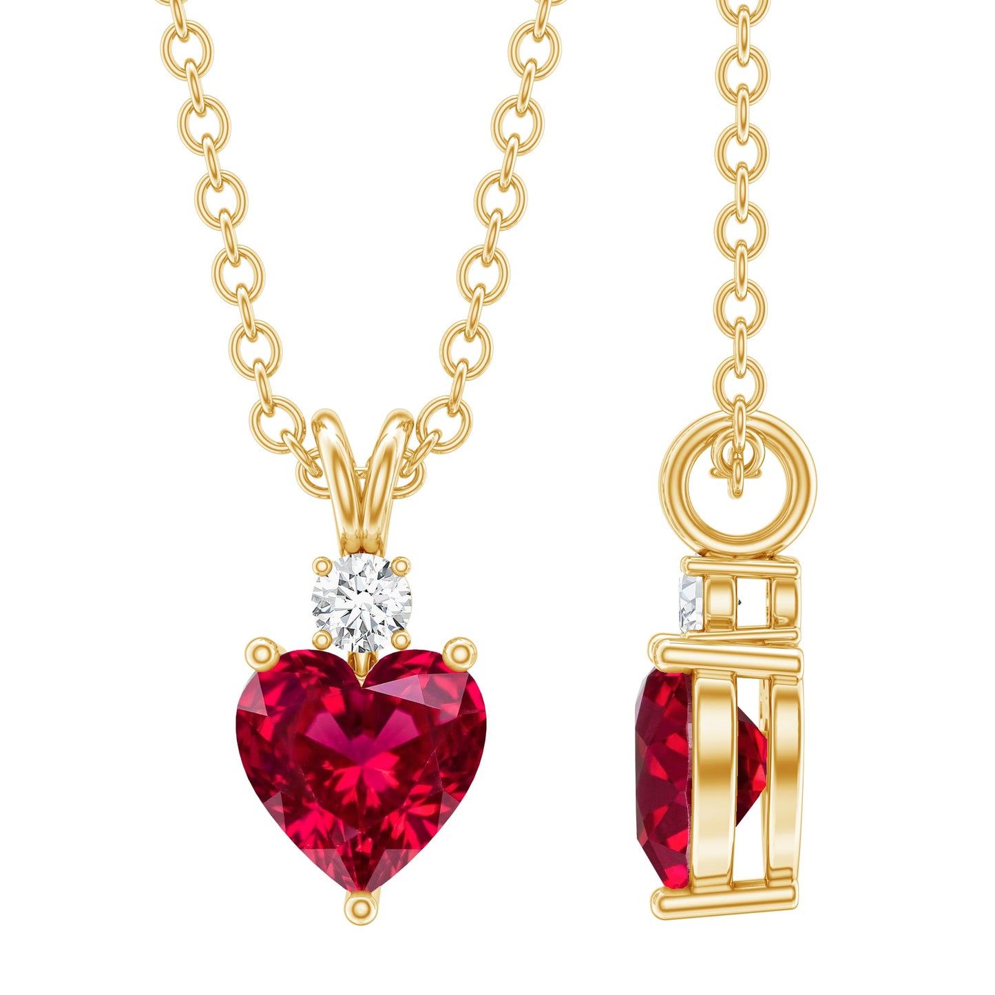 0.9 Carat Certified Lab Grown Ruby Heart Necklace with Diamond