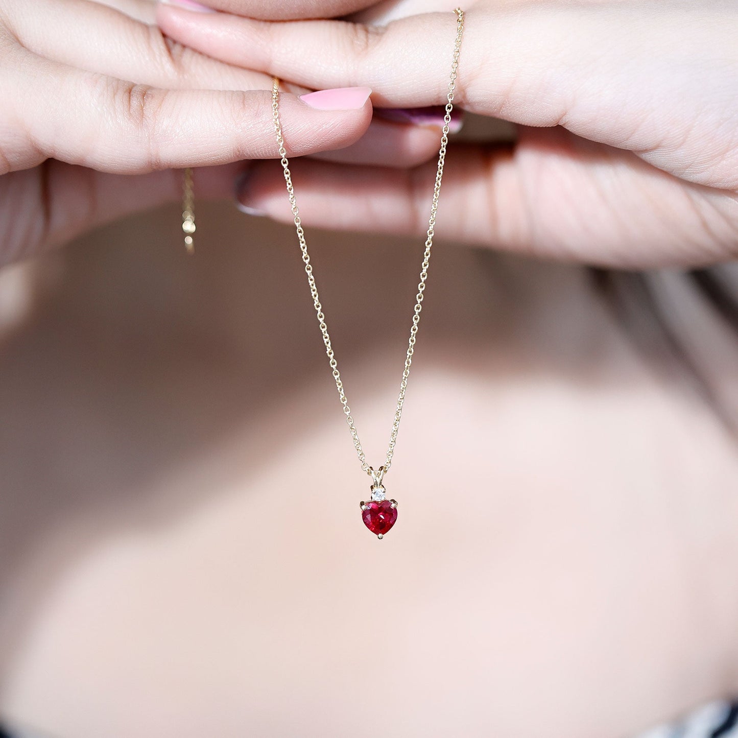 0.9 Carat Certified Lab Grown Ruby Heart Necklace with Diamond