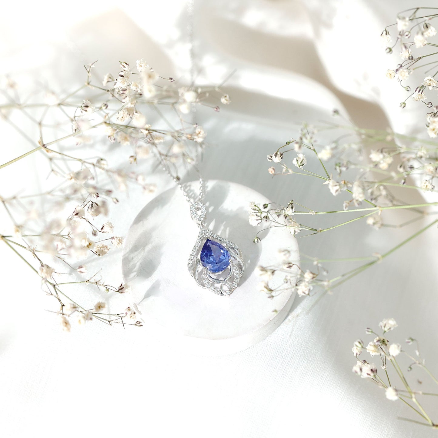 Certified Lab Grown Blue Sapphire Designer Necklace with Diamond Accent