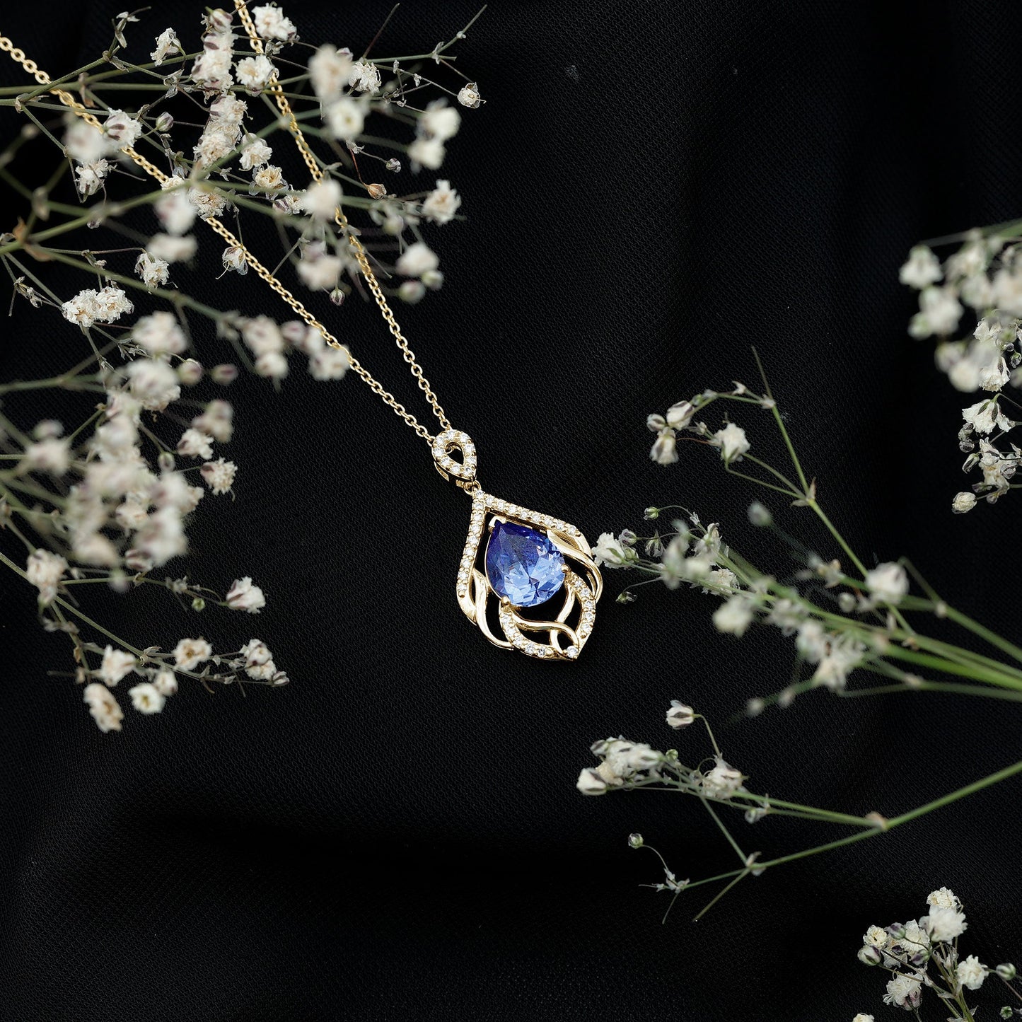 Certified Lab Grown Blue Sapphire Designer Necklace with Diamond Accent