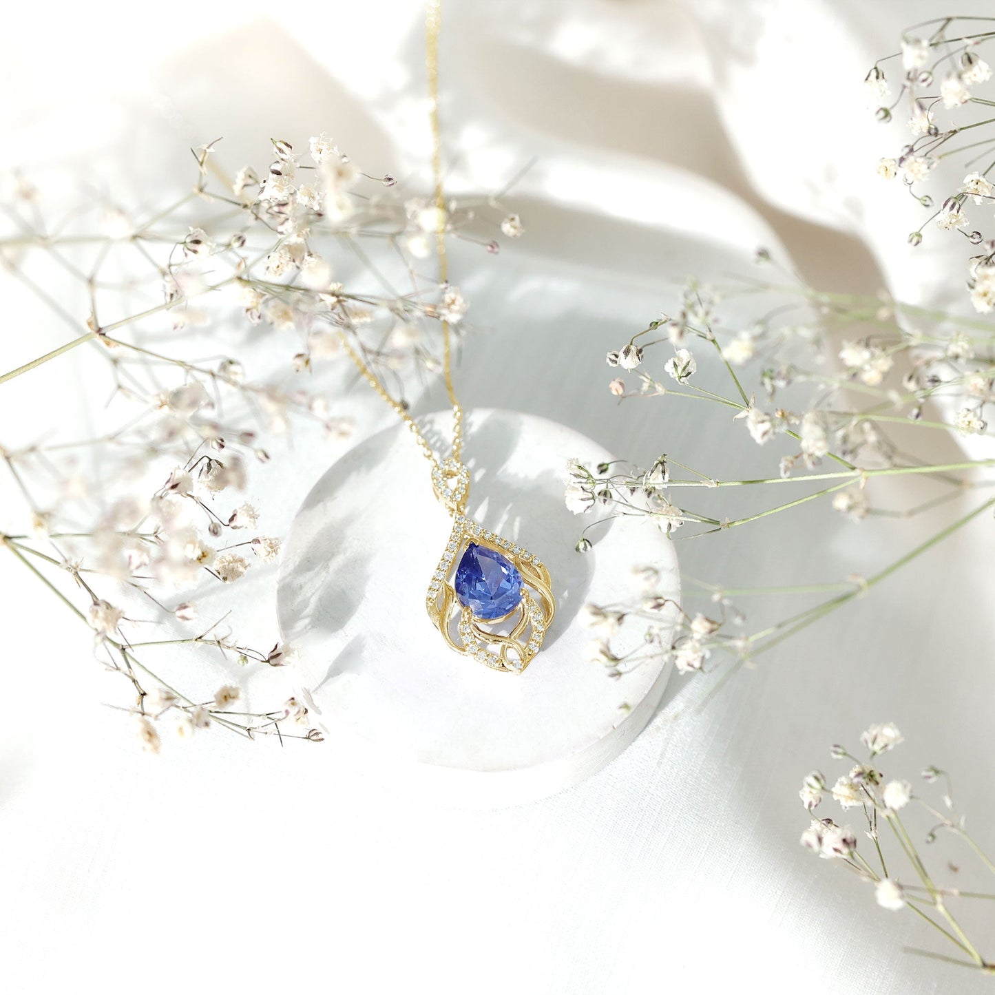 Certified Lab Grown Blue Sapphire Designer Necklace with Diamond Accent