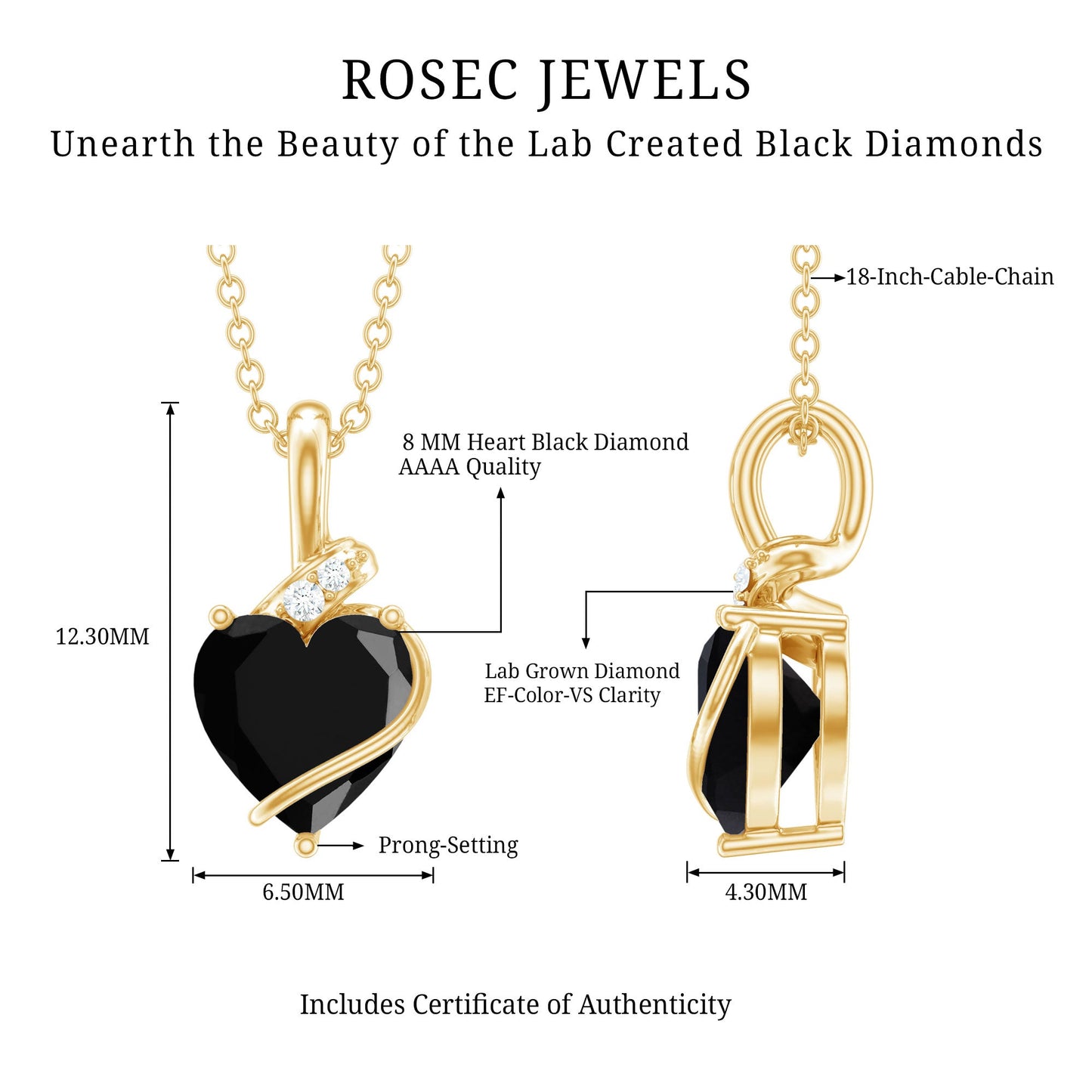 Certified 2.4 Carat Lab Grown Black Diamond Heart Necklace