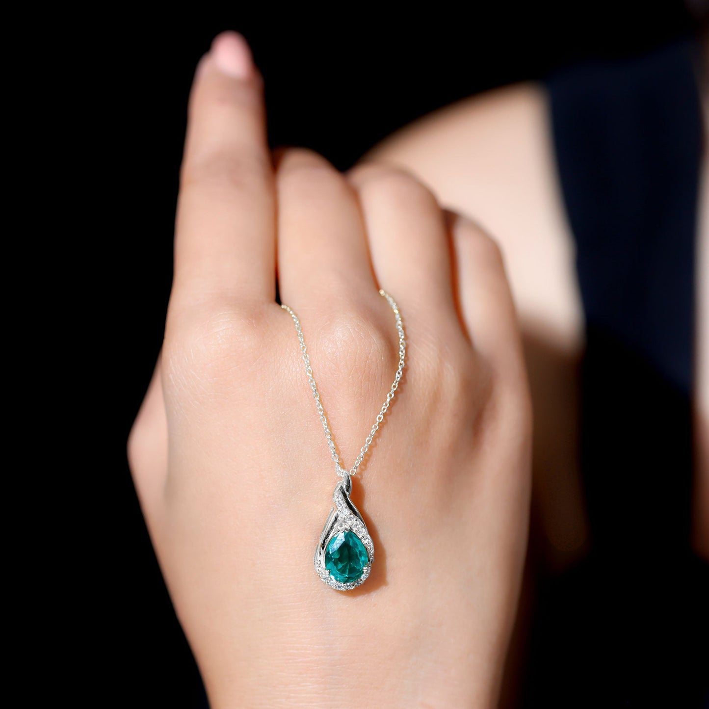 Lab Grown Emerald Vintage Inspired Necklace with Diamond