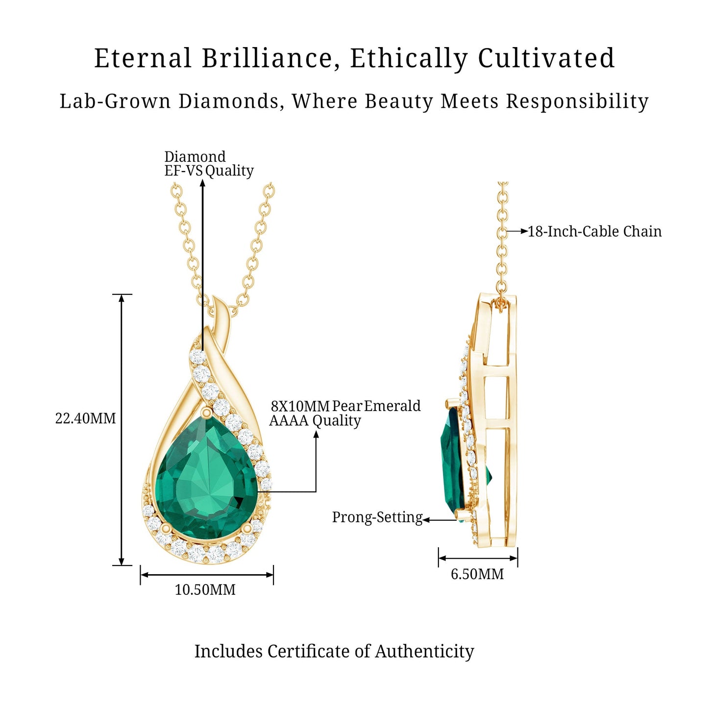 Lab Grown Emerald Vintage Inspired Necklace with Diamond