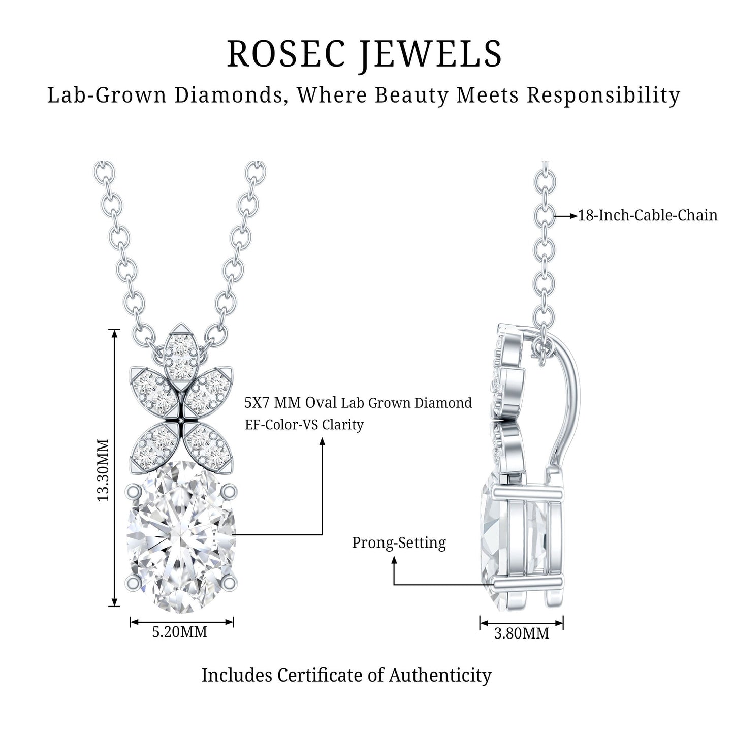 0.7 Carat Oval Shaped Lab Grown Diamond Flower Pendant