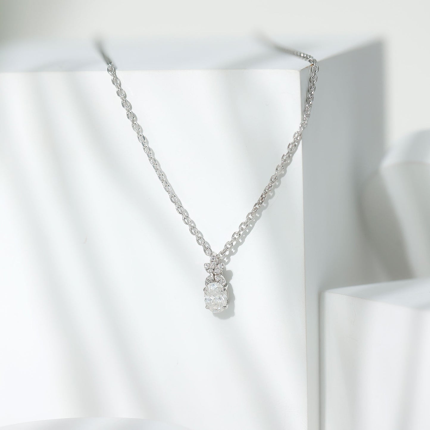 0.7 Carat Oval Shaped Lab Grown Diamond Flower Pendant