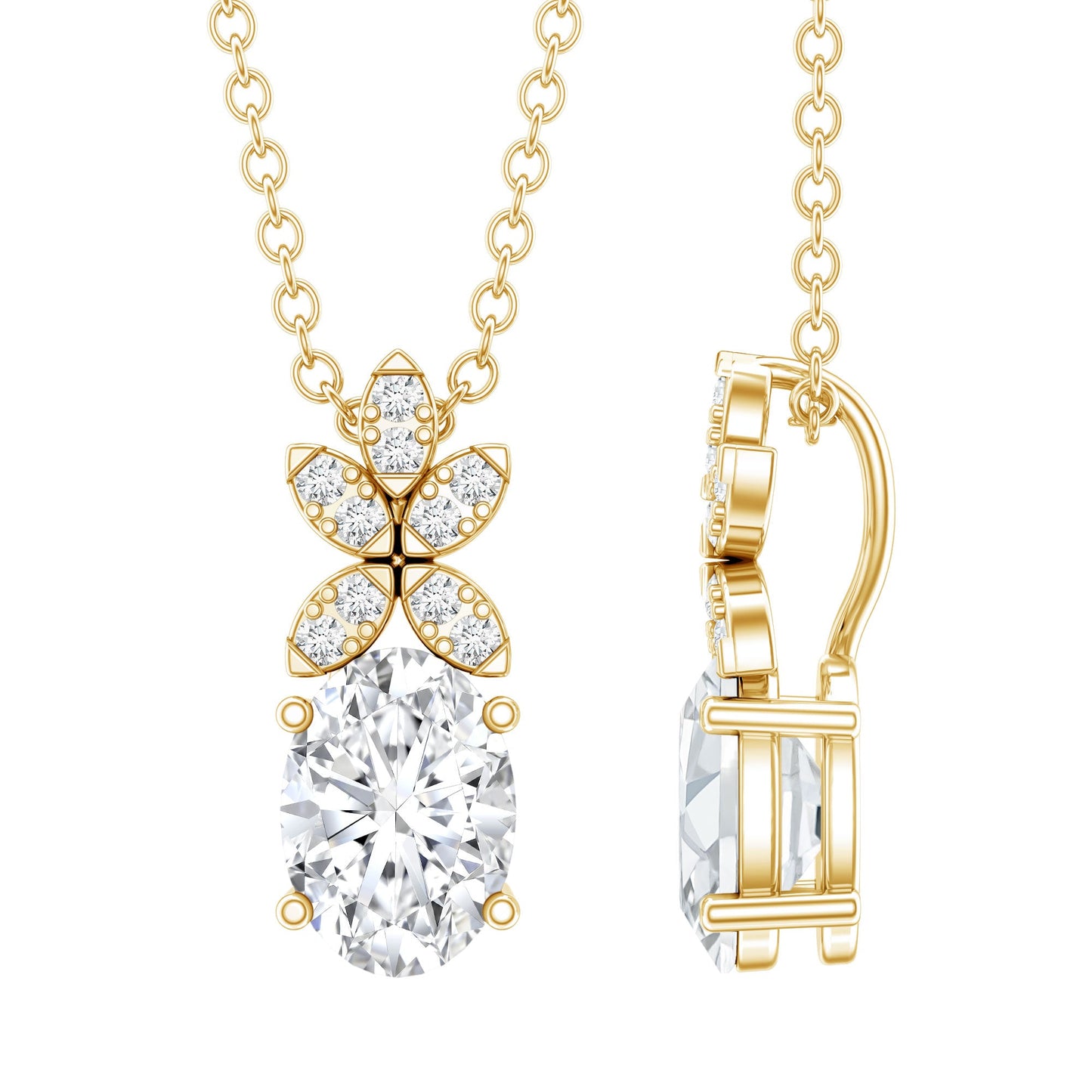 0.7 Carat Oval Shaped Lab Grown Diamond Flower Pendant