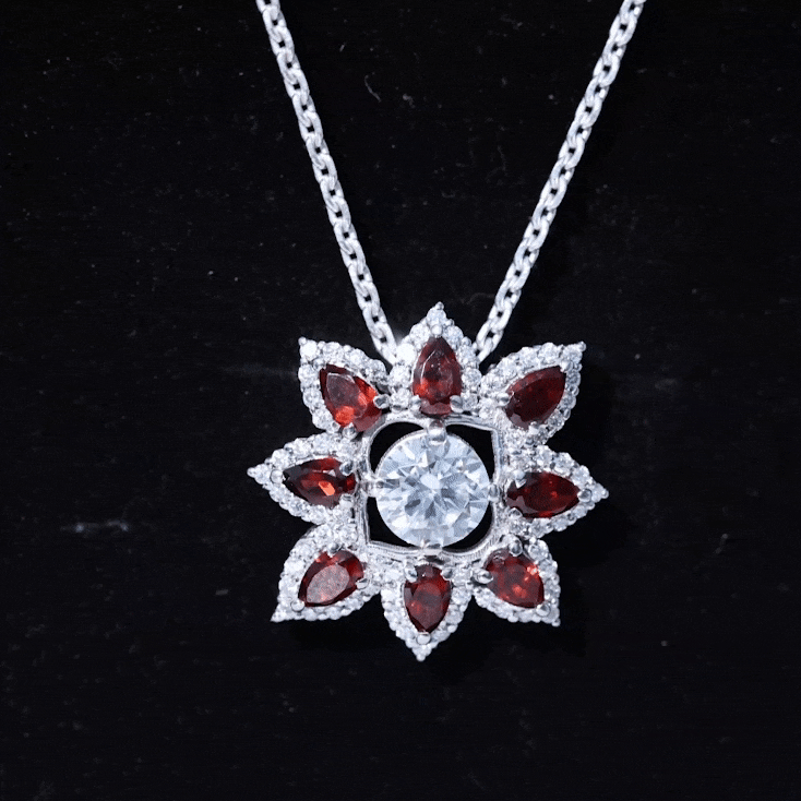 Certified Lab Grown Diamond Flower Pendant With Garnet