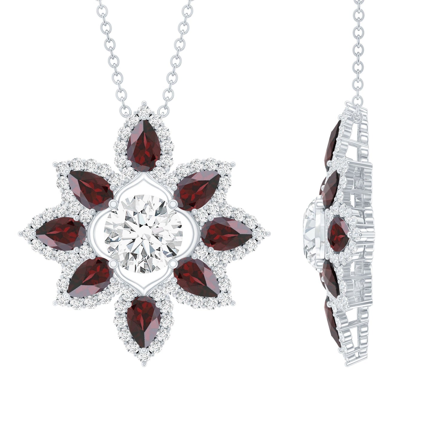 Certified Lab Grown Diamond Flower Pendant With Garnet