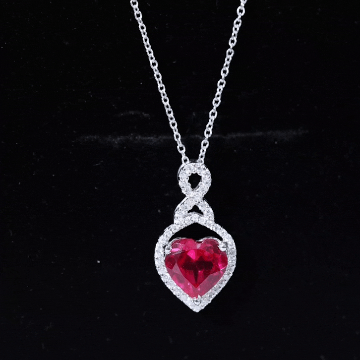 Certified Lab Created Ruby Heart Infinity Necklace With Chain