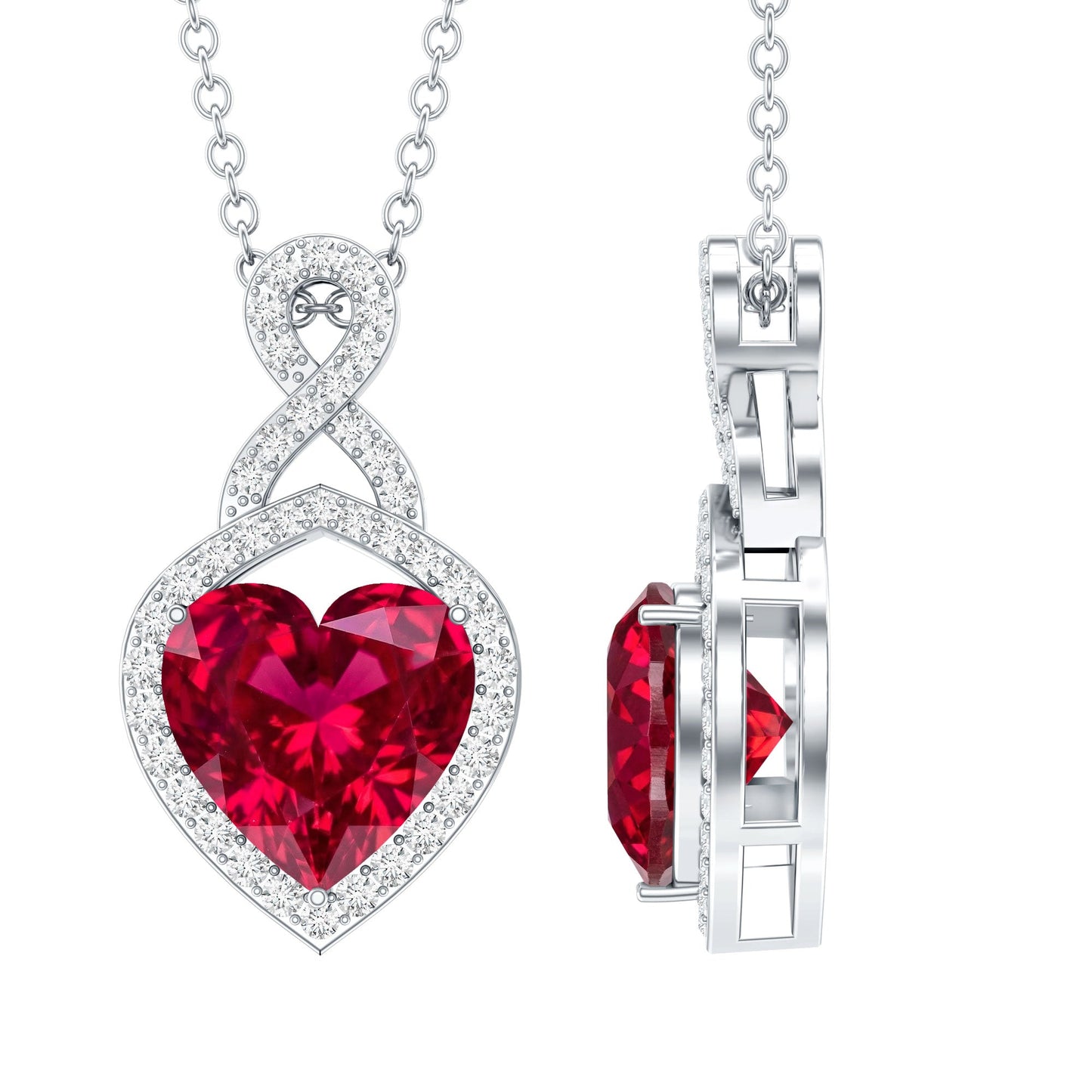 Certified Lab Created Ruby Heart Infinity Necklace With Chain