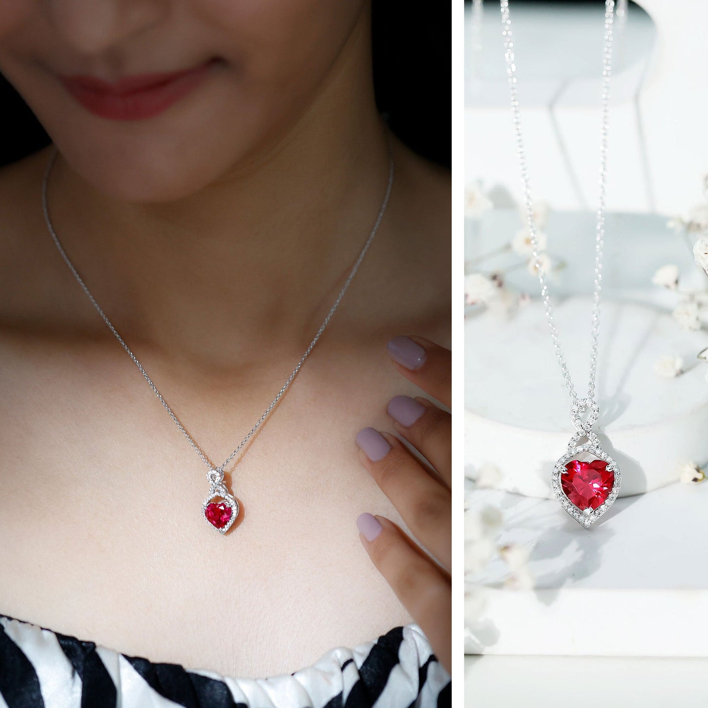 Certified Lab Created Ruby Heart Infinity Necklace With Chain