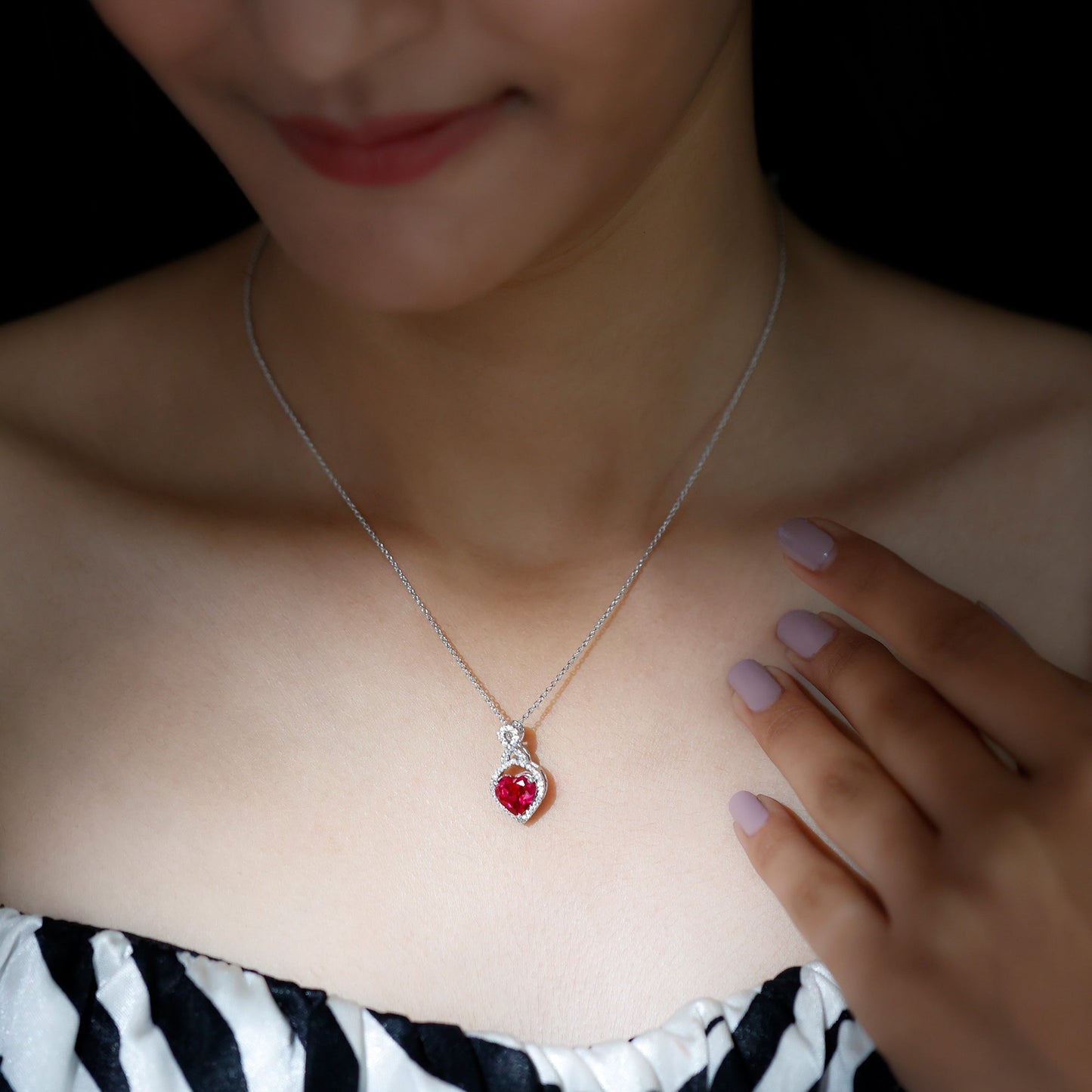 Certified Lab Created Ruby Heart Infinity Necklace With Chain