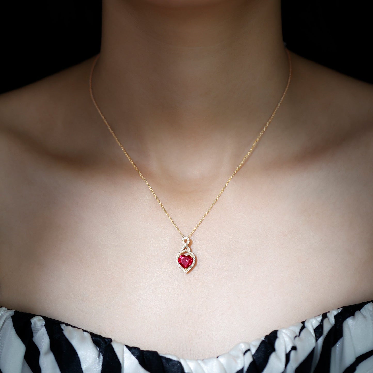 Certified Lab Created Ruby Heart Infinity Necklace With Chain