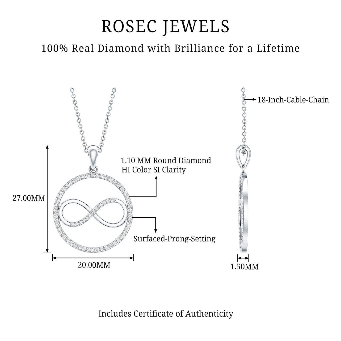 Diamonds Infinity Eternity Pendant Necklace
