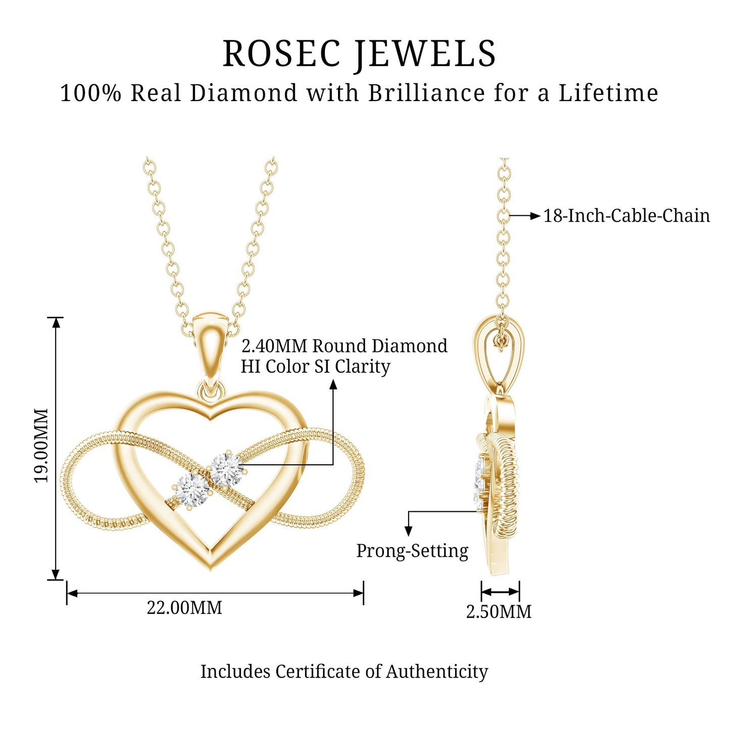Natural Diamond Infinity Heart Necklace For Her