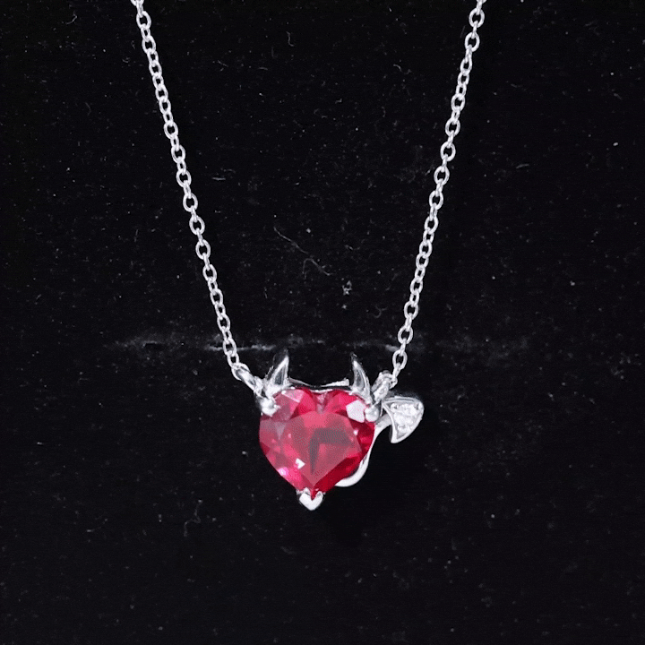Lab Grown Ruby Devil Heart Necklace with Diamond