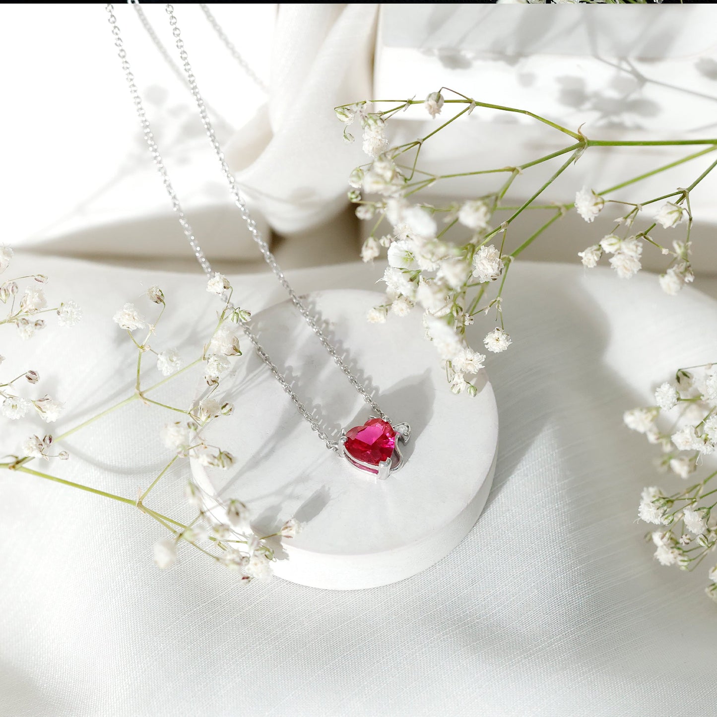 Lab Grown Ruby Devil Heart Necklace with Diamond