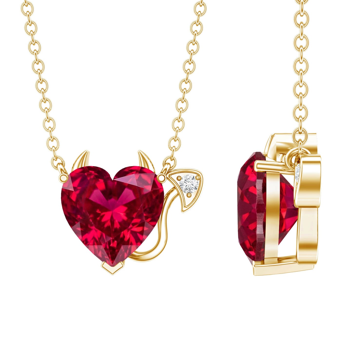 Lab Grown Ruby Devil Heart Necklace with Diamond