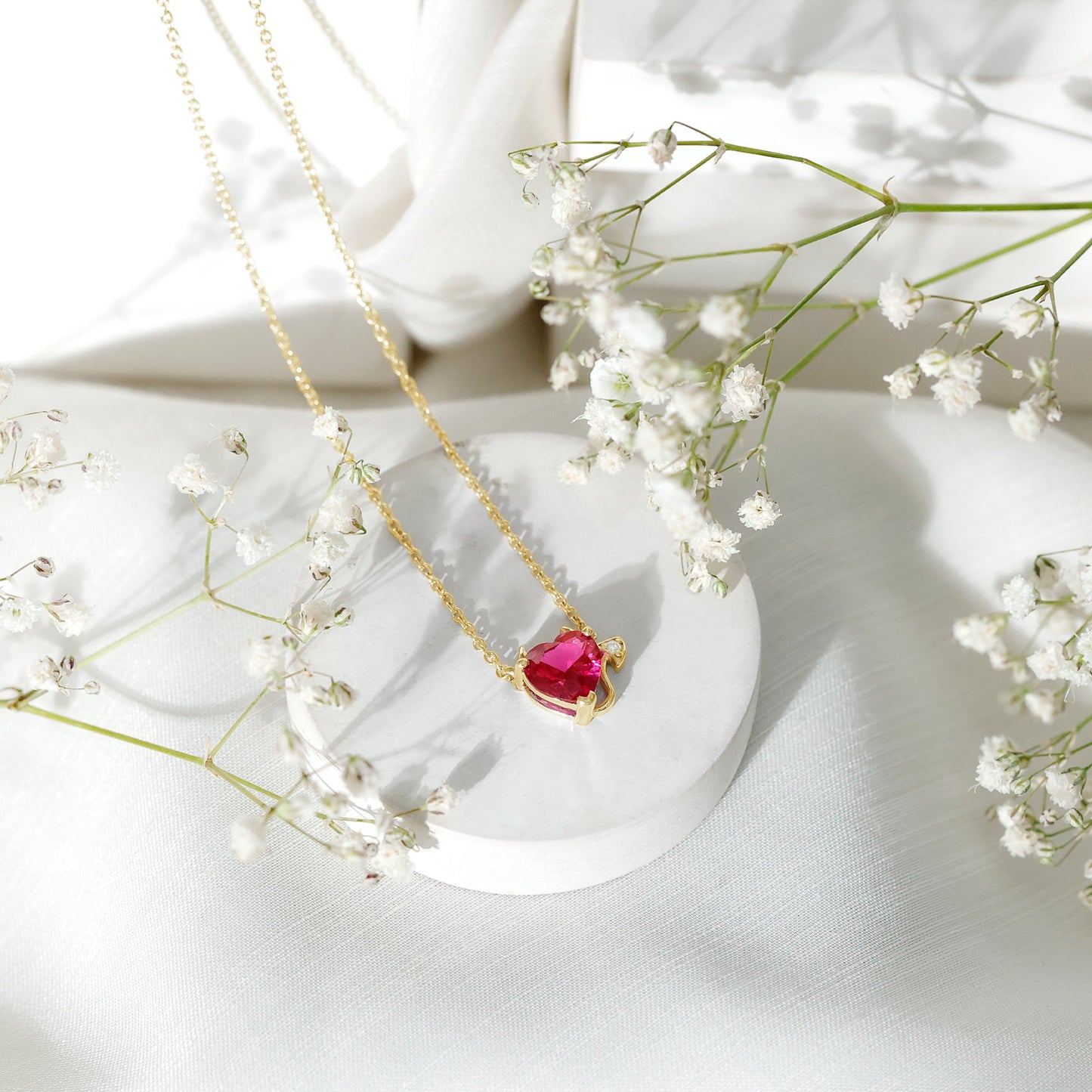 Lab Grown Ruby Devil Heart Necklace with Diamond