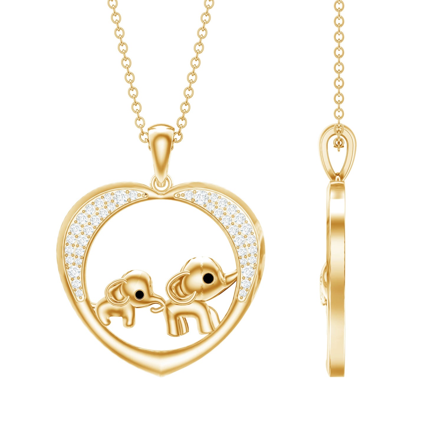 Diamond Elephant Mother Child Necklace