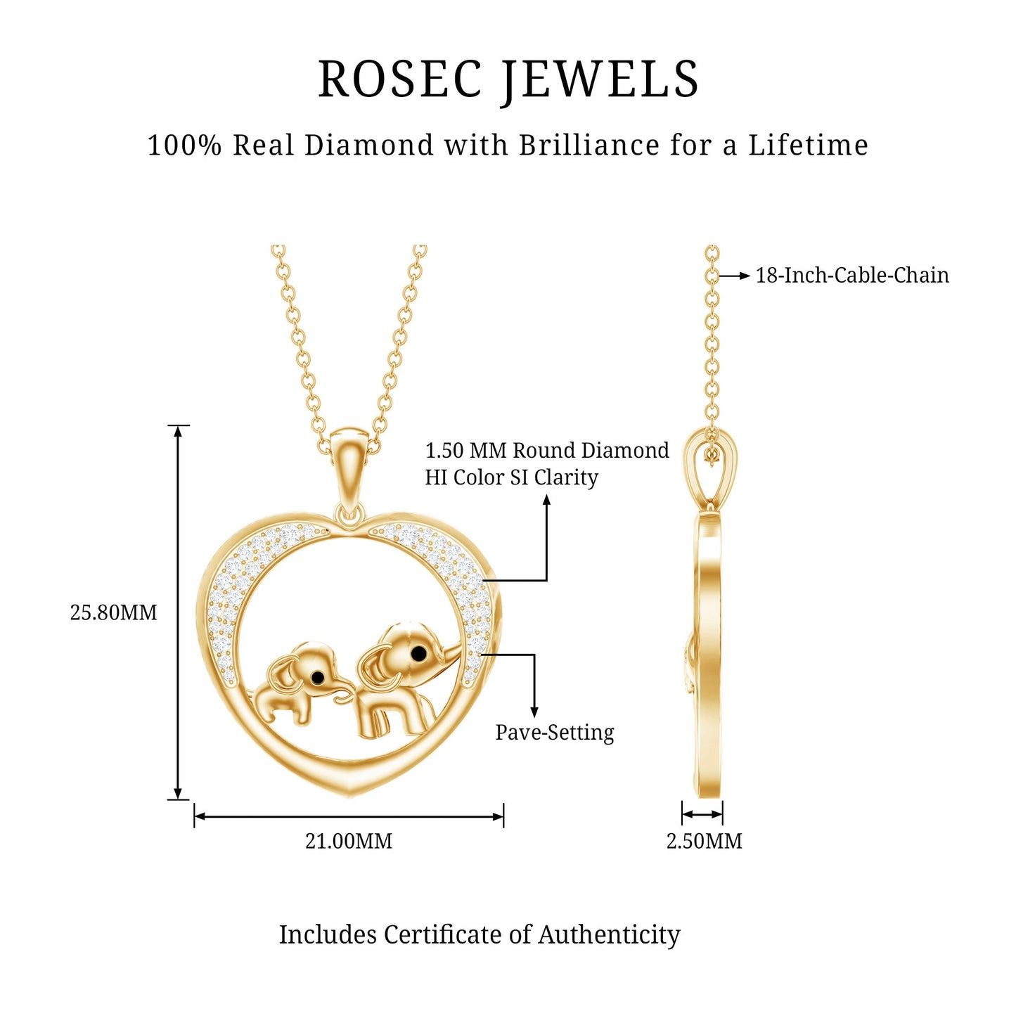 Diamond Elephant Mother Child Necklace